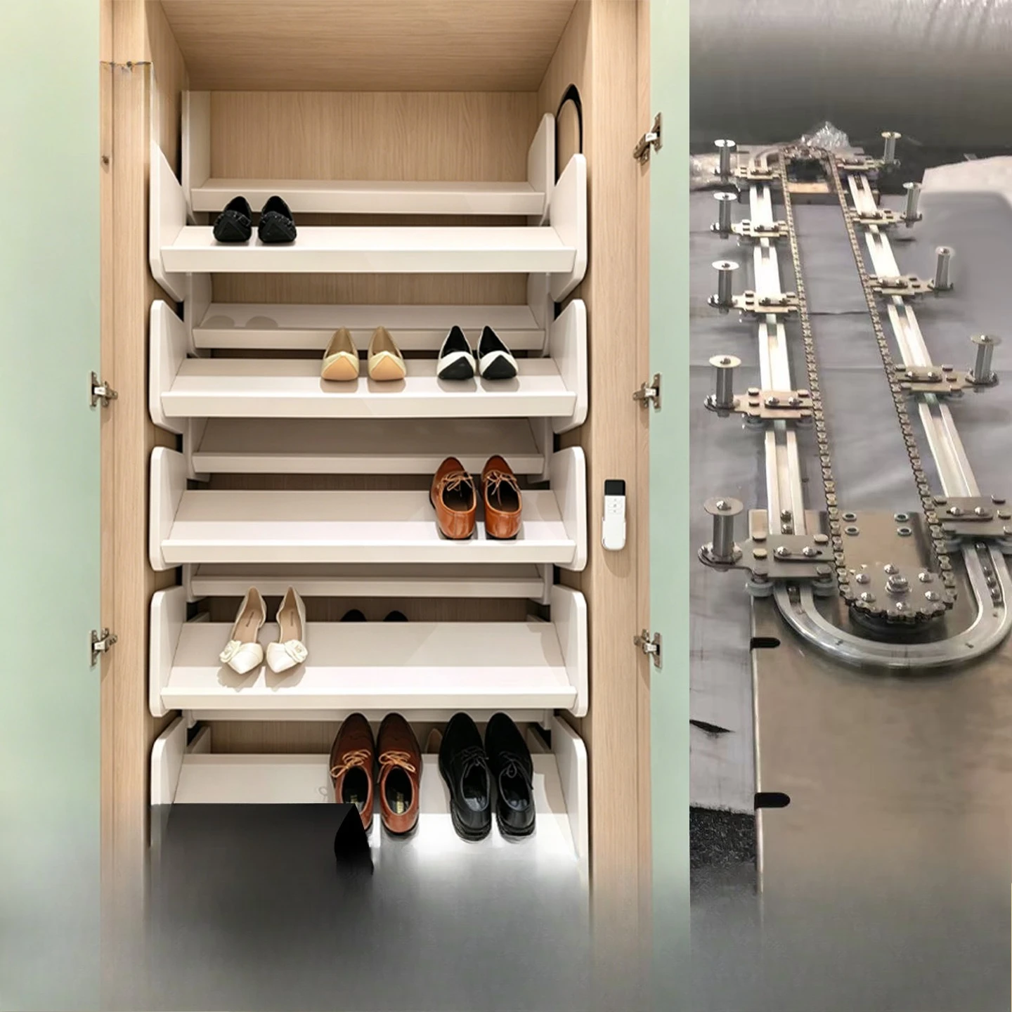 Electric 360-degree rotating shoe rack hardware system Intelligent lifting induction Flip up and down Multi-layer space-saving