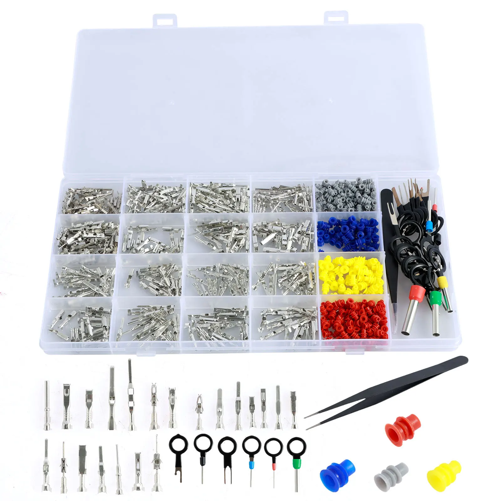 720Pcs Car Electrical Wire Terminal Pins Connector Kit 1/1.5/1.8/2.2/2.8/3.5mm Terminal Pins Non-Insulated Crimp Wire Connectors