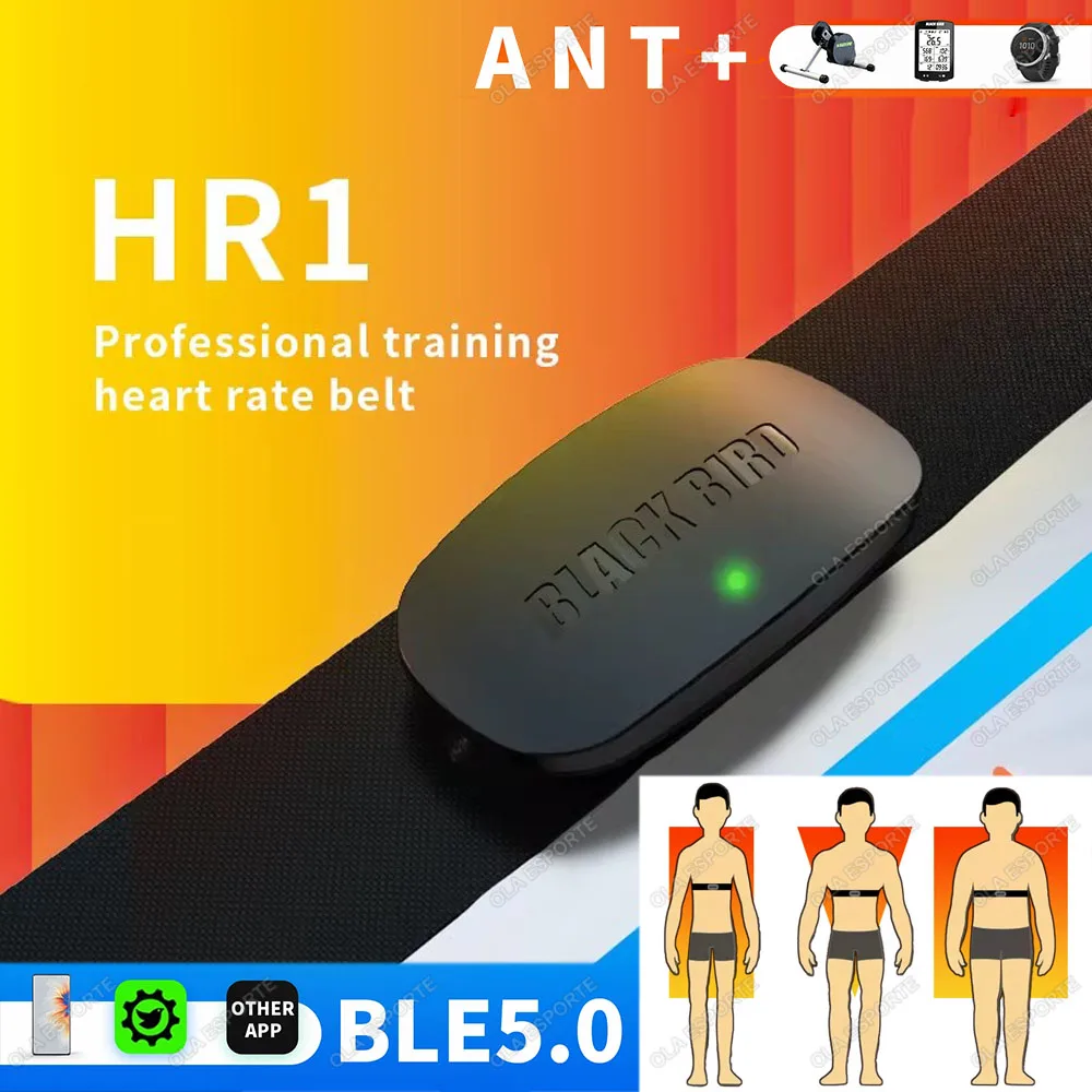 

HR1 Датчик сердечного ритма Поддержка ANT + Bluetooth Спортивный монитор на открытом воздухе Нагрудный ремень Водонепроницаемый ремень сердечного ритма для Wahoo Garmin