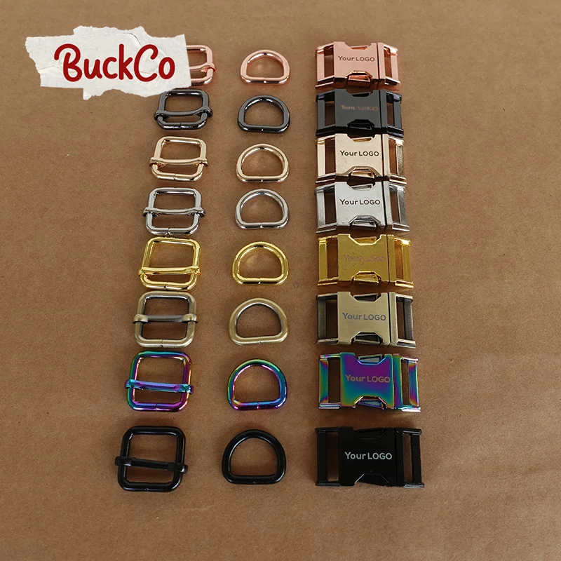 100pcs/lot Engraved(metal buckle+adjust buckle+D ring)DIY dog collar 20mm webbing sewing accessory plated buckle 8 colours