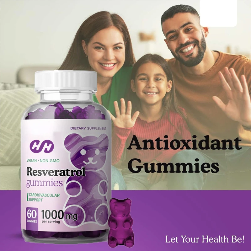 Resveratrol Blueberry Flavored Soft Candy - Used As An Immune System and Antioxidant Supplement Resveratrol 1000mg 60 Capsules