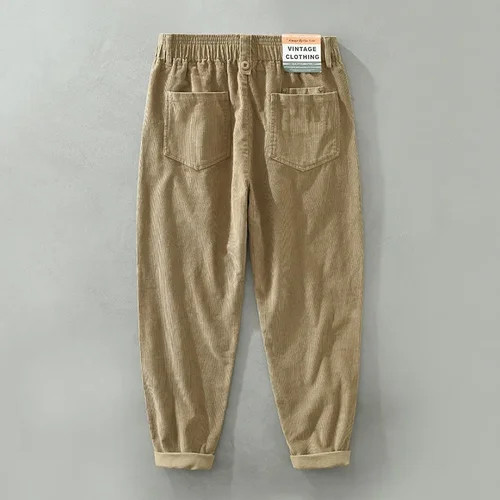 Imagen 2 del producto Pantalones de pana Vintage para hombre, ropa 100% de algodón, rectos, informales, con cintura elástica, otoño e invierno, C3560