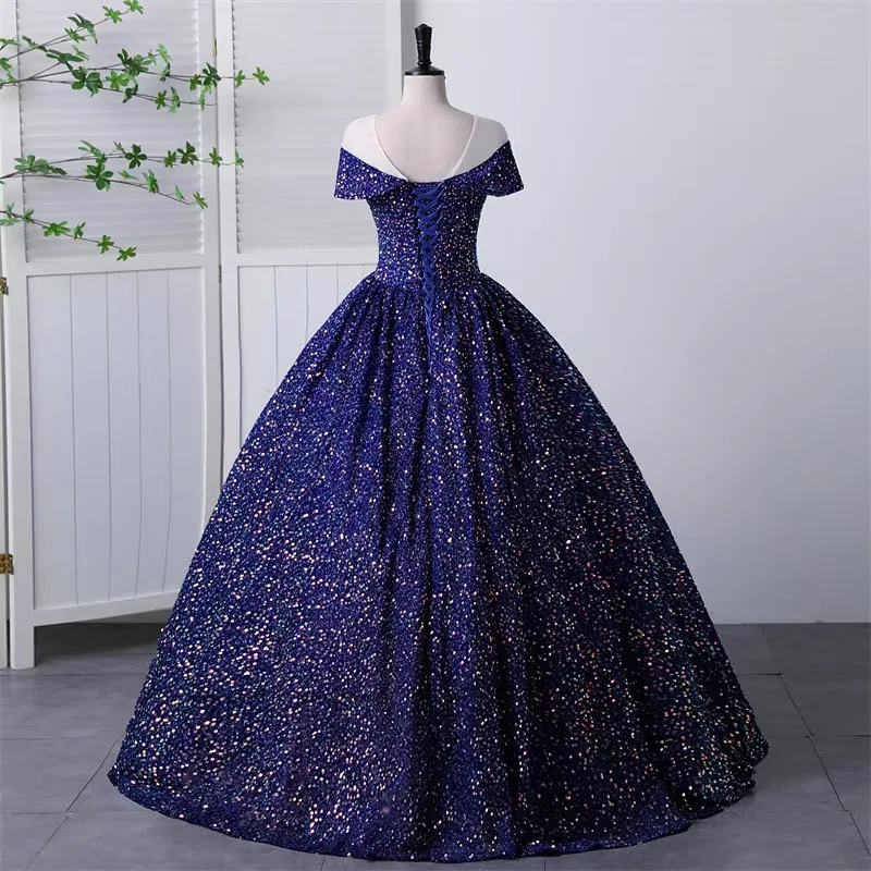 Vestidos De quinceañera con lentejuelas azules marino, Vestido De baile transparente con cuello en V, Vestido Formal De fiesta, Vestido De graduación para niñas mexicanas, 15 años