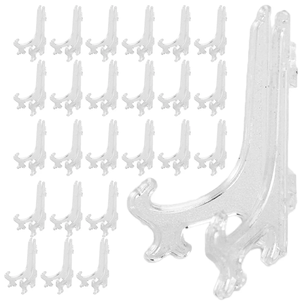 

25Pcs Display Rack Clear Transparent Plastic Foldable Easel Holder Stand for Plates Pictures Cards Home Decoration