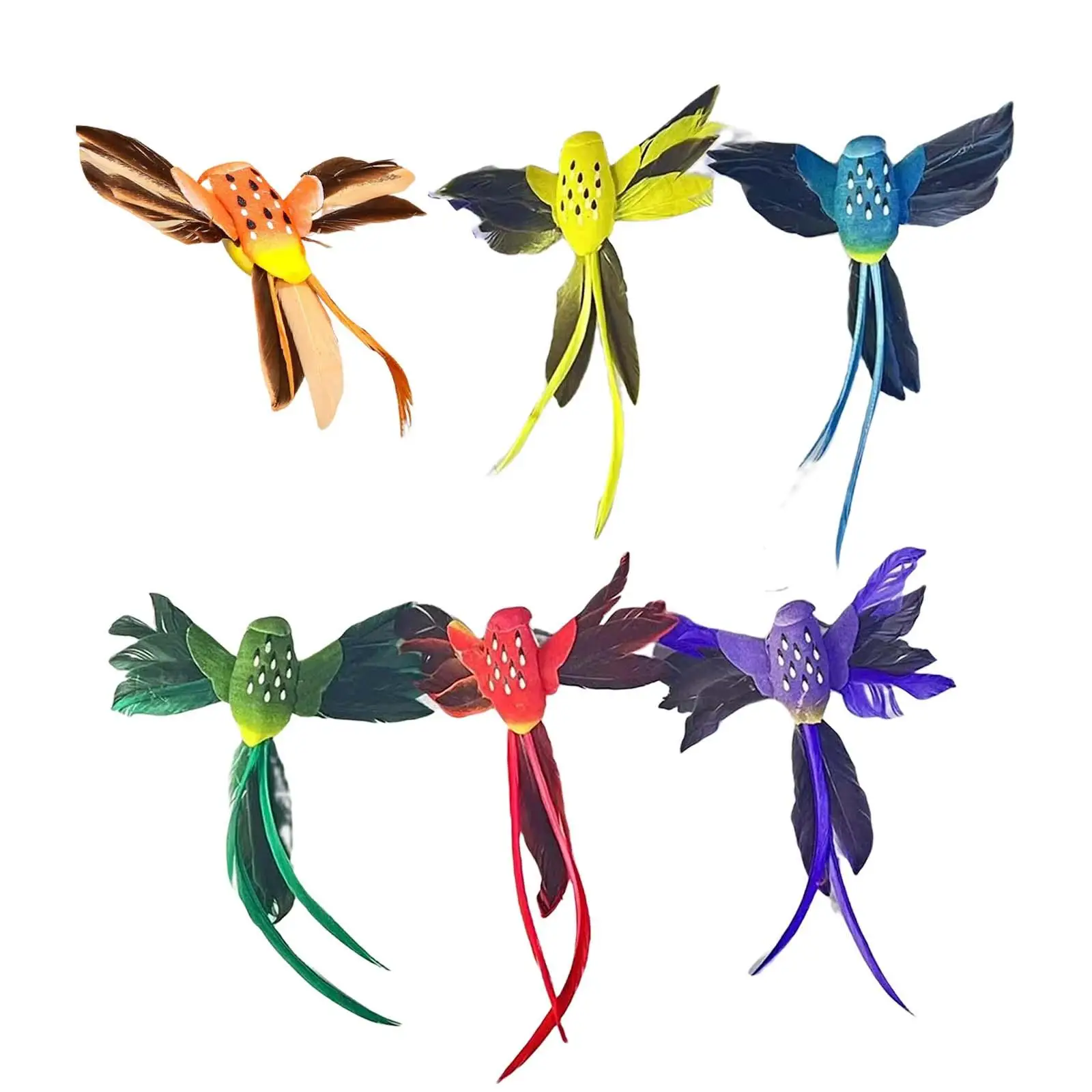 6x Artificial Birds Lifelike Feathered Hummingbird Decorative Adornment Fake Foam Birds for Trees Lawn Patio Porch Decor
