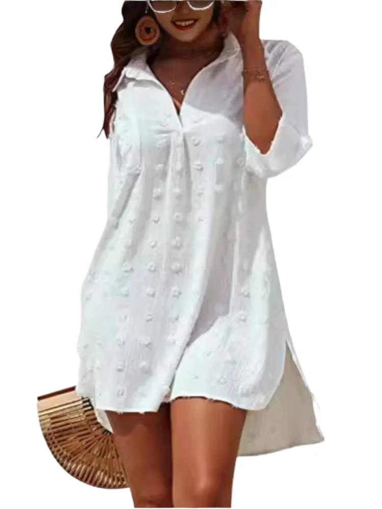 

New Chiffon Jacquard Loose Casual Shirt Dress Autumn For Women Fashion Elegant Mini Office Holiday Dresses Robe Femme Vestidos