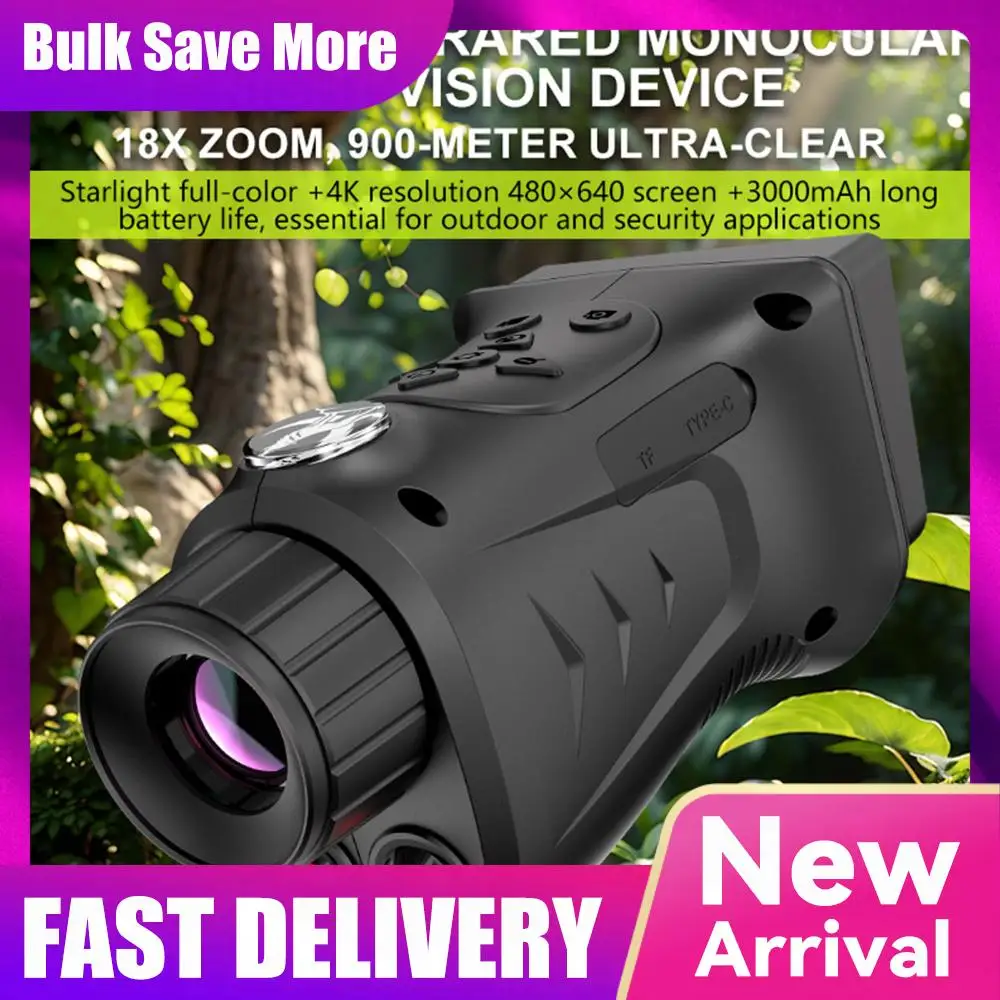 4k Rechargeable Night Vision Monocular 18x Digital Full Dark Infrared Night Visions Device Telescope Goggles 2.8” Large Screen
