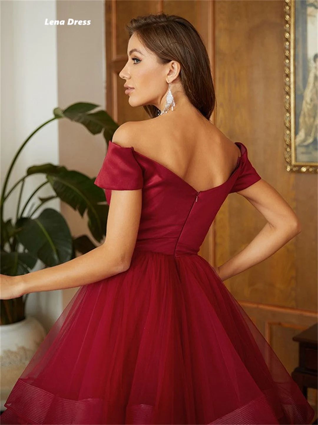 Lena Claret Prom Dress Women Elegant Party Luxury Evening Dresses 2024 Women Ground Length V-neck Line A Custom Made Layered