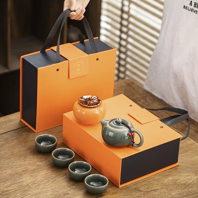 Kung Fu Tea Set Teapot Teacup Chinese Manual Teapot Luxury Box Gift Ceramic Teaware Set Business Companion Gift Home Decoration