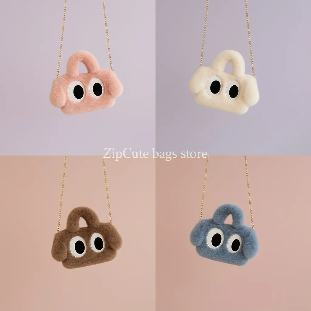 Puppy big eyes plush autumn and winter handbag bag new fashion one shoulder crossbody plush bag universal cute girl birthday gif
