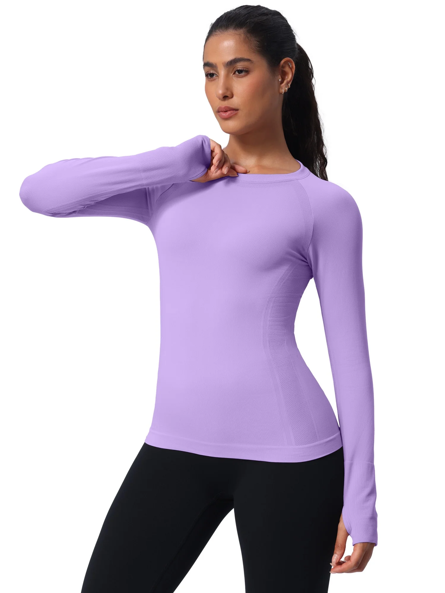 

Long Sleeve Workout Tops for Women，Seamless Yoga Running Tops Breathable Athletic Shirts