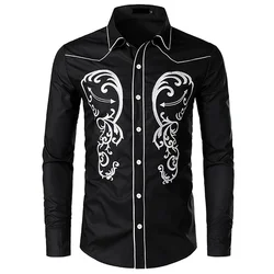 Camisas estampadas de estilo occidental para hombre, blusas informales de un solo pecho, camisa de manga larga, ropa de calle, Tops de solapa, Tops de tendencia, ropa para hombre