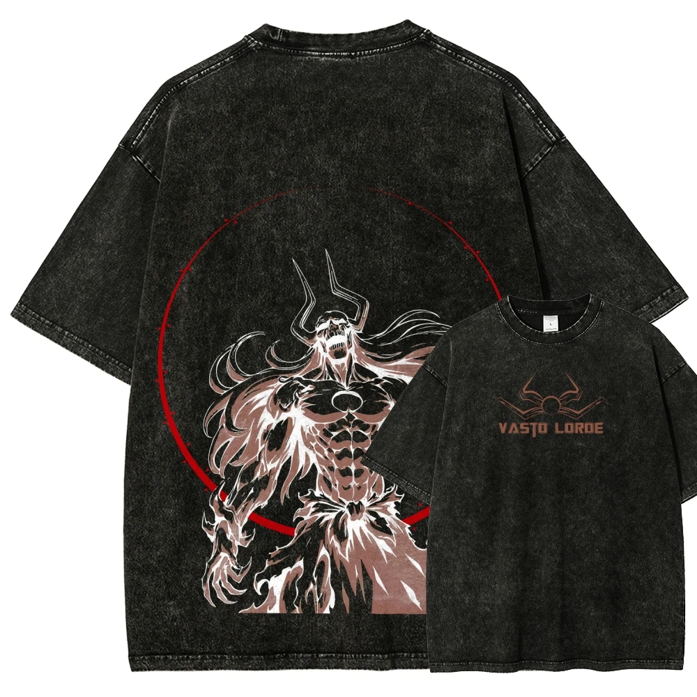 Bleach Vasto Lorde Vintage Washed T‑shirt Ichigo Hollow Anime Graphic Print Unisex Loose Cotton Short Sleeve Streetwear Tee