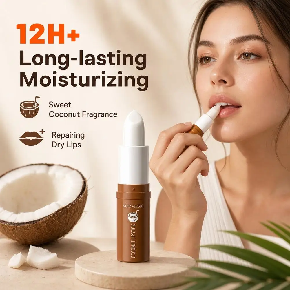 2Pcs Coconut Lip Balm Moisturizing Lipstick Dry Chapped Lips Repair Nourishing Hydrating Butter Men Women Lip Care