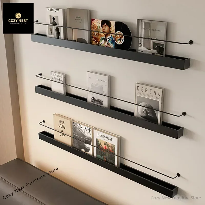 Metal One-Word Wall Hanging Living Room Wall Decoration Simple Book Newspaper Storage Decorative Magazine Storage Display Stand