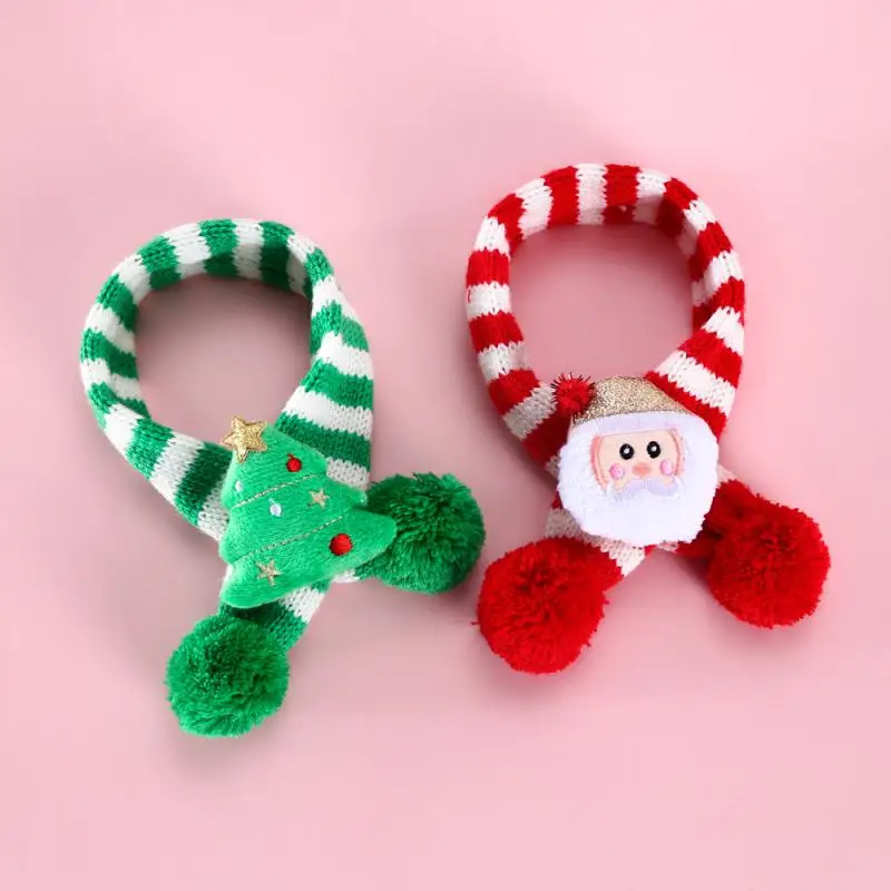 Pet Christmas Scarf Adjustable Collar Cute Cat Knitted Stripe Santa Scarf Festive Pet Gift Happy New Year Pet Hair Accessories