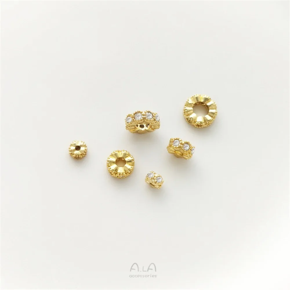 

Copper 18K Gold Color Zircon Diamond Ring Bead Separator Wheel Separator Handmade DIY String Pearl Bracelet Necklace Accessories