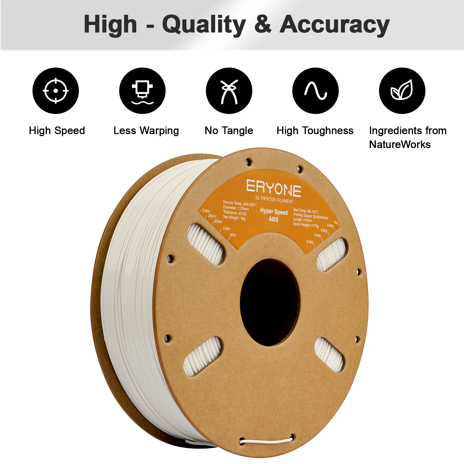 Eryone ABS عالية السرعة ثلاثية الأبعاد خيوط الطباعة قطر 1.75 مللي متر ± 0.03 مللي متر الوزن الصافي 1 كجم بكرة مثالية للطابعة ثلاثية الأبعاد ABS-HS