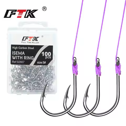 FTK Ring Eye Fishhooks Fishing Hook Silver Barbed Circle Hooks Fly Fishing Sharp Hooks Carbon Steel Tackle Accessories Worm Hook