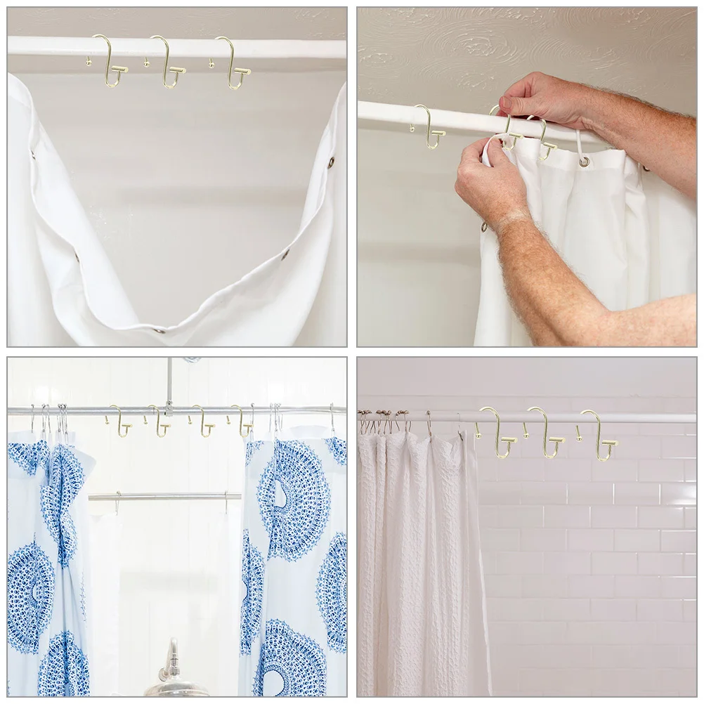 24 قطعة خطاطيف ستائر الدش شماعات معدنية مزخرفة مقاطع حديد مقاومة للصدأ للحمام حوض الاستحمام ستائر المنزلية #2