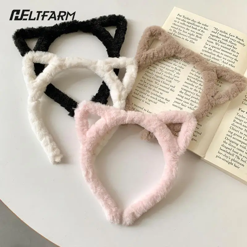 Diadema de orejas de gato de felpa para mujer, diadema de oreja de conejo peluda, Aro para el cabello, accesorios para el cabello, tocado de disfraz de fiesta, Invierno
