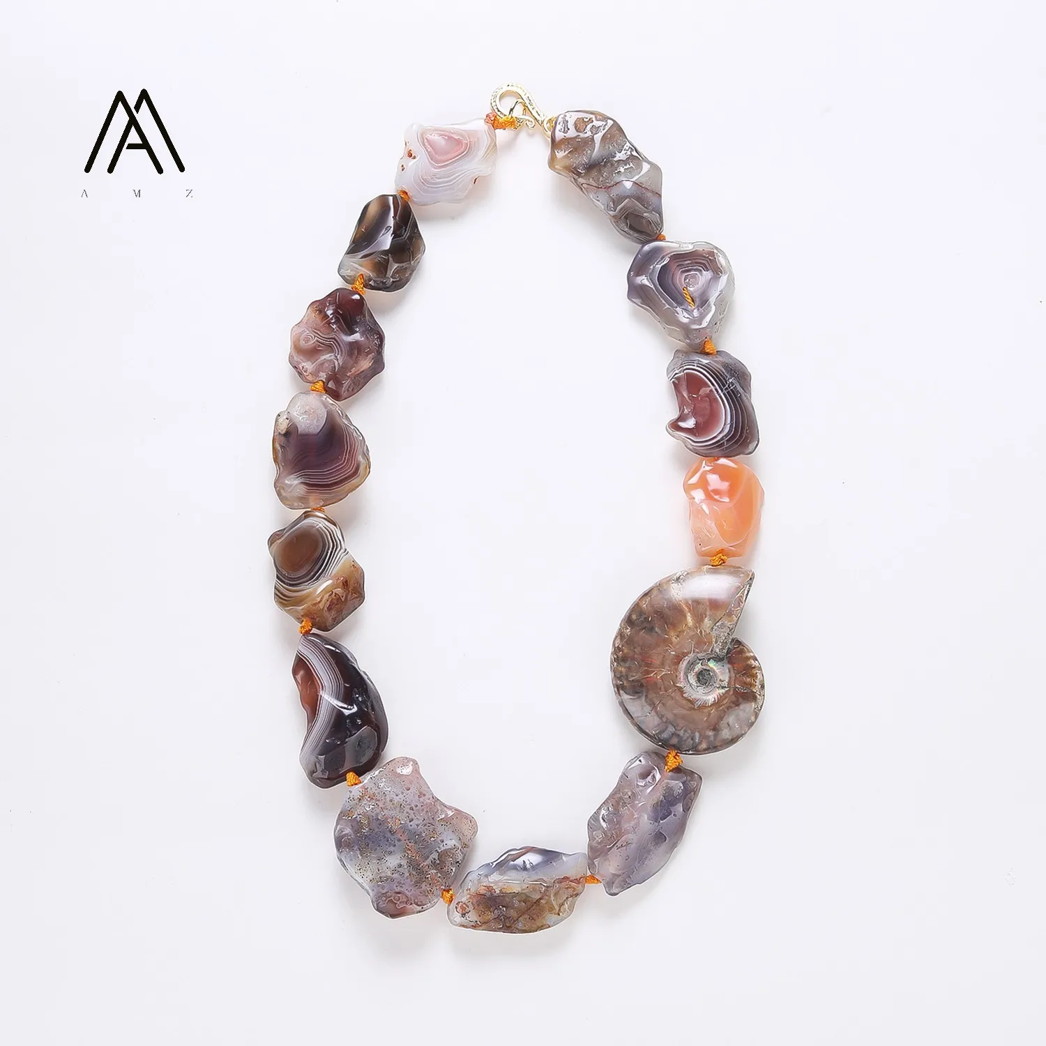 Natural Mix Brown Botswana Lace Agates Necklace Rough Freefrom Shape Botswana Agate Conch Shell Beads Necklace for Women Party