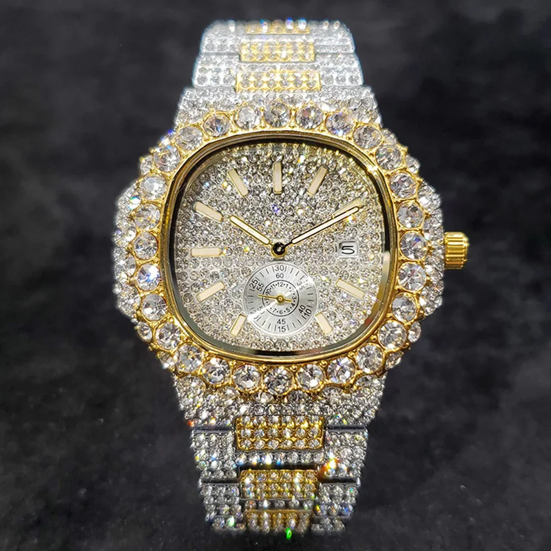 Luxury Brand Original Wristwatch Men Fashion Shiny Diamond Hip Hop Style Watches Specials Iced Out Jewelry Clock Gift for Man