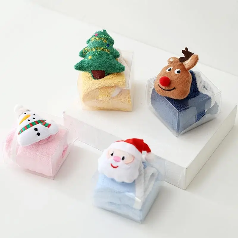 Kids Christmas Velvet Hand Towel with Cartoon Elk Snowman Santa Claus Xmas Tree Design Bathroom Hanging Towel Adsorption Cloth