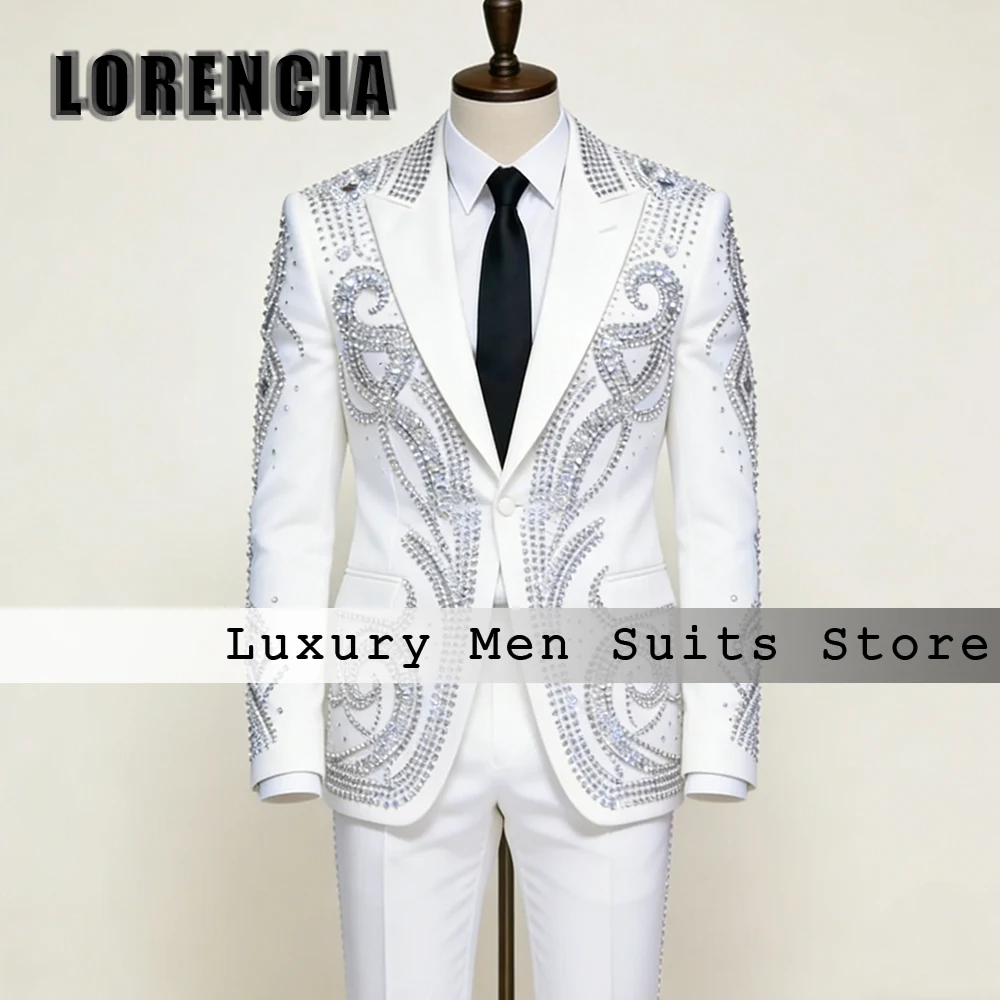 

Exquisite Diamond Male Suits 2 Pieces Luxury Crystal Wedding Groom Tuxedos Evening Party Outfits Customized Blazer Pants 2026