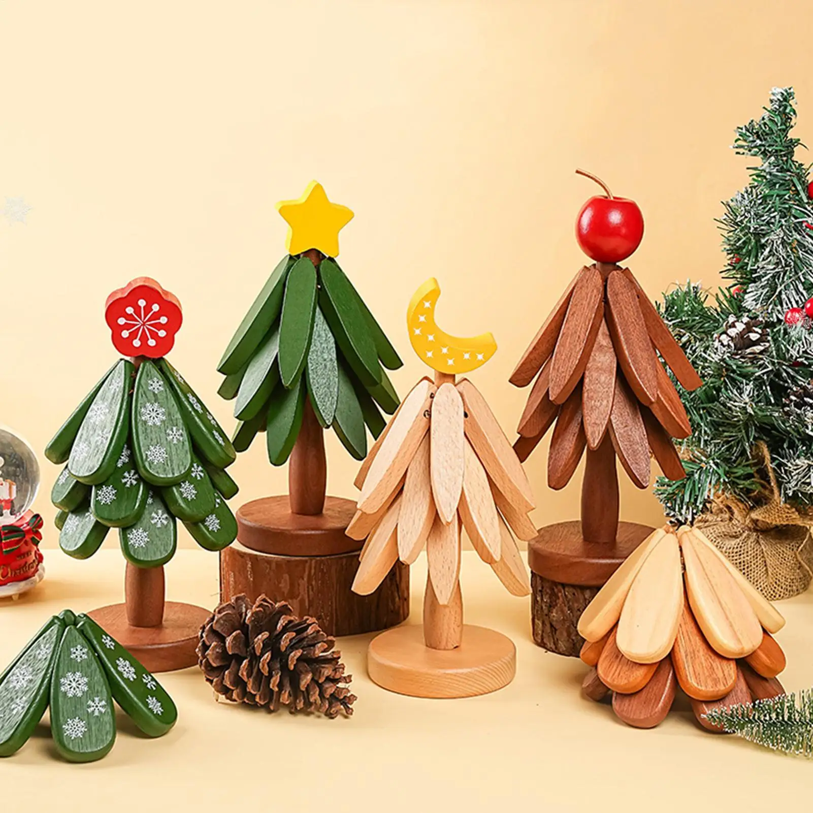 

Wooden Trivet Tree Foldable Trivet Table Plate Mat for Counter Outdoor Picnic Dining Holiday Meal Everyday Cooking Buffet