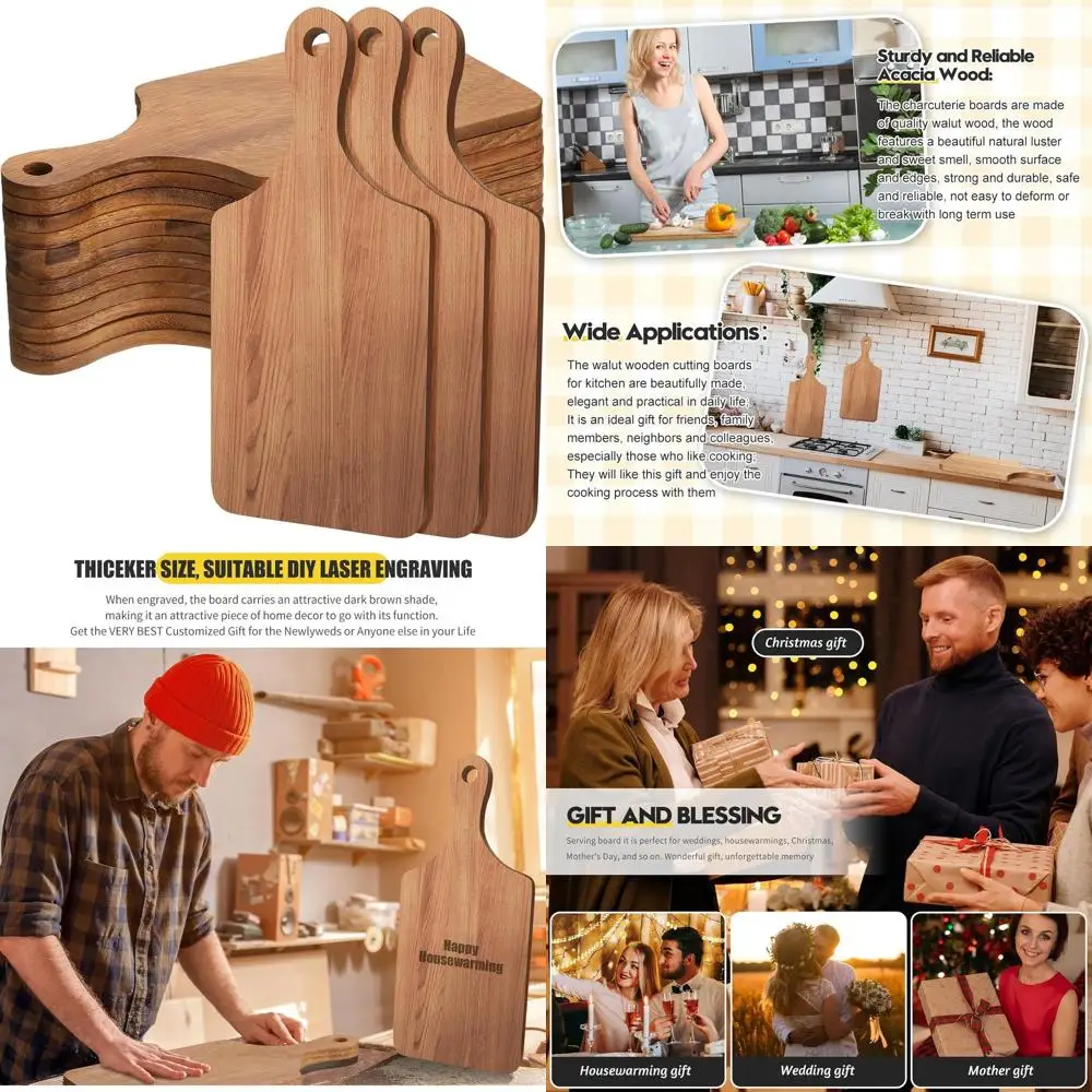 

Bulk 12-Piece Wood Cutting Boards with Handle, 11x5 Walnut Serving Trays, Customizable for Wedding, Housewarming, Mom, Christmas