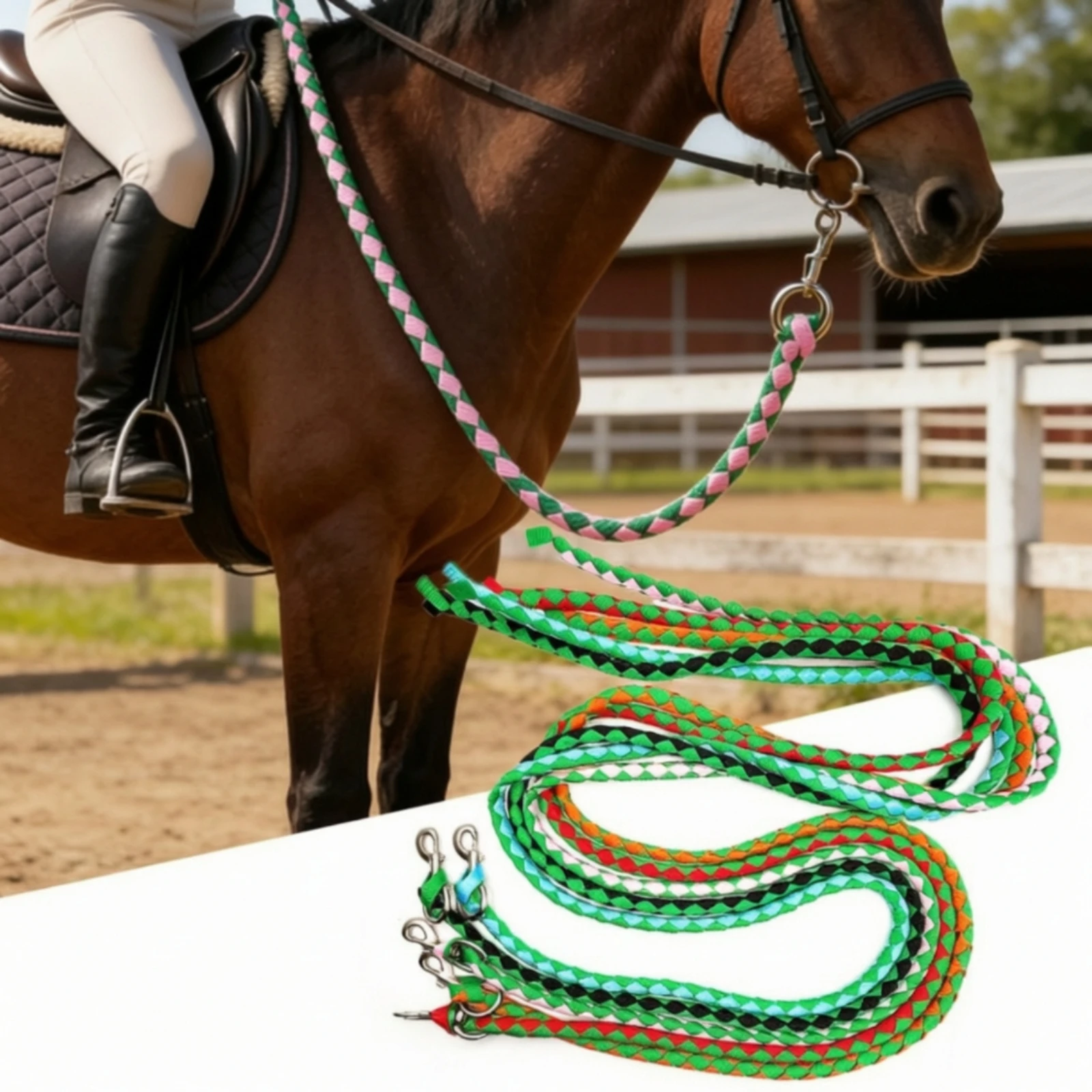 Braided Lead Rope with Snap Hook Heavy Duty Nylon Horse Lead with Metal Snap Tether Secure Easy to Grip for Barn Owners
