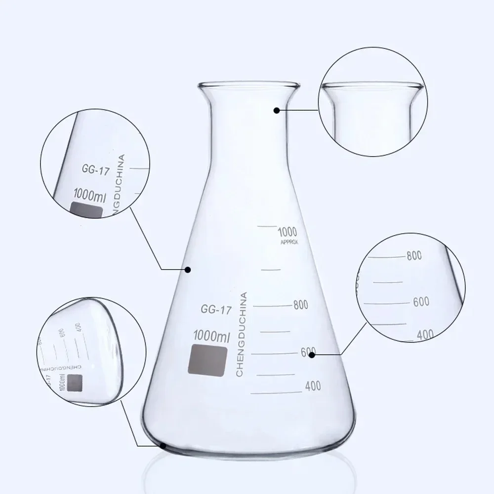 50 100 250 500 1000ml Graduated GG-17 Glass Bell Wide Mouth Flask  Labrotary Glassware Chemical Experiment