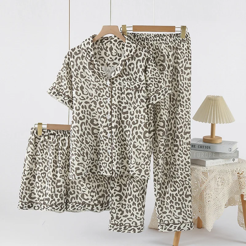 

Women's summer cotton home clothes thin short-sleeved shorts pants pajamas suit Leopard home clothes