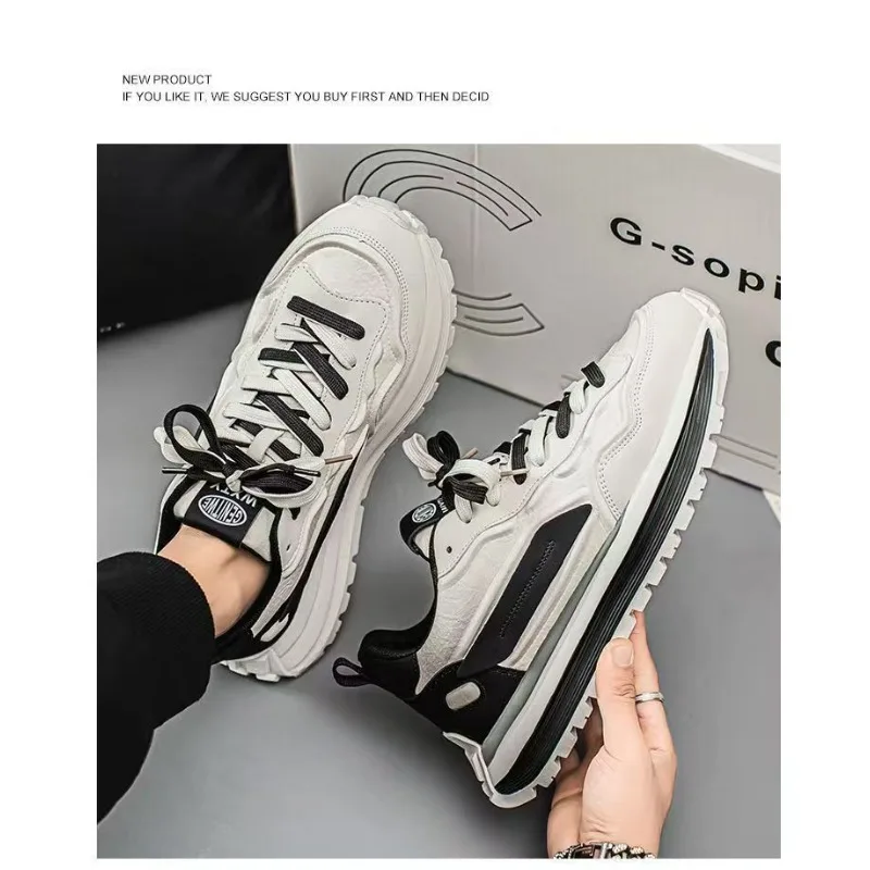 Men 2026 New Spring Casual Sneakers Hong Kong Style High-value Dad Shoes Thick Sole Height-increasing Trendy Sport Footwear