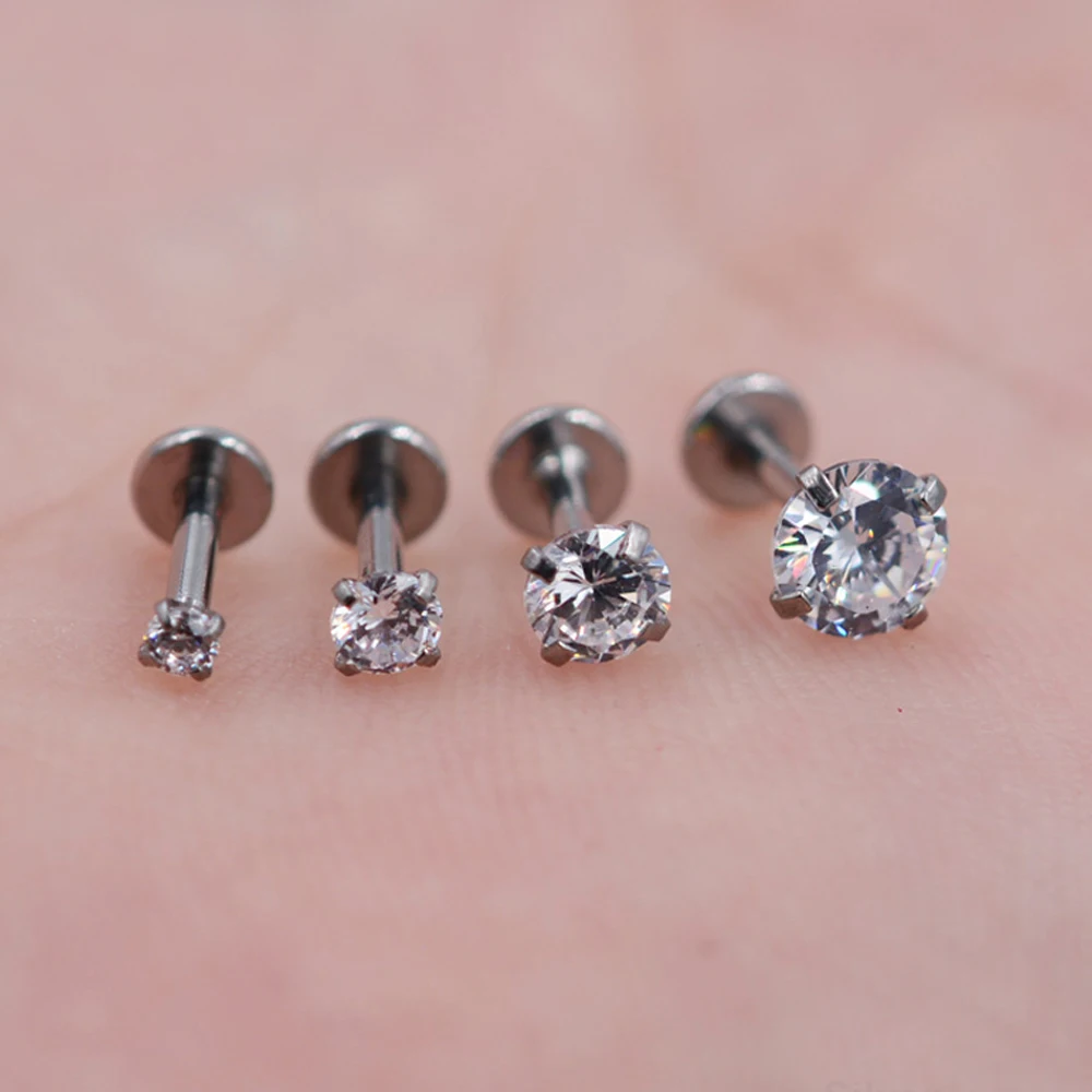 5/50 Stück ASTM F136 Titan 18G/16G Labret-Stud mit Innengewinde, CZ Knorpel-Ohrring, Helix, Tragus, Nasenstecker, Piercing-Körperschmuck – Detail 1