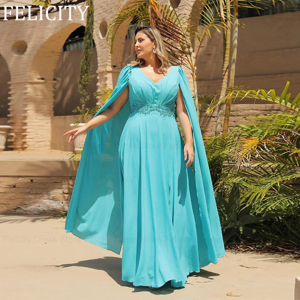 

FELICITY Chiffon Elegant Plus Size Mother of the Bride Dresses 2024 A-Line V-Neck Wedding Guest Dresses Applique Evening Gowns