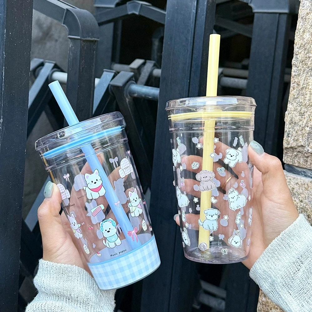 

New Tritan 450ml Straw Cup Milk Tea Cup Coffee Cup With Printing Simple Straw Cup Sports Cup Printed Design