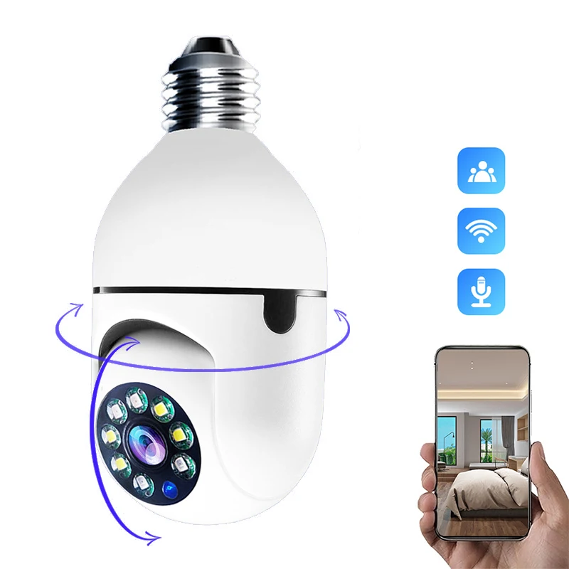 E27 Bulb Surveillance Outdoor Security Camera Automatic Night Vision Color Indoor Motion Detection Focus Zoom WiFi Camera