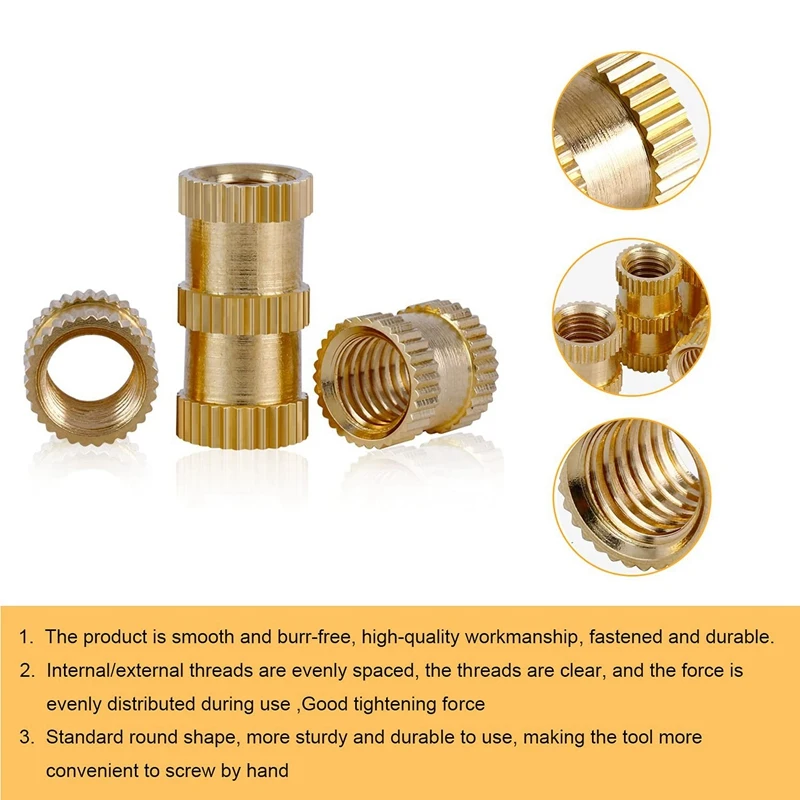 330 Pcs Brass Threaded Insert Nuts M2 M3 M4 M5 Female Thread Knurled Nut Inserts Embedment Nut For 3D Printing Part