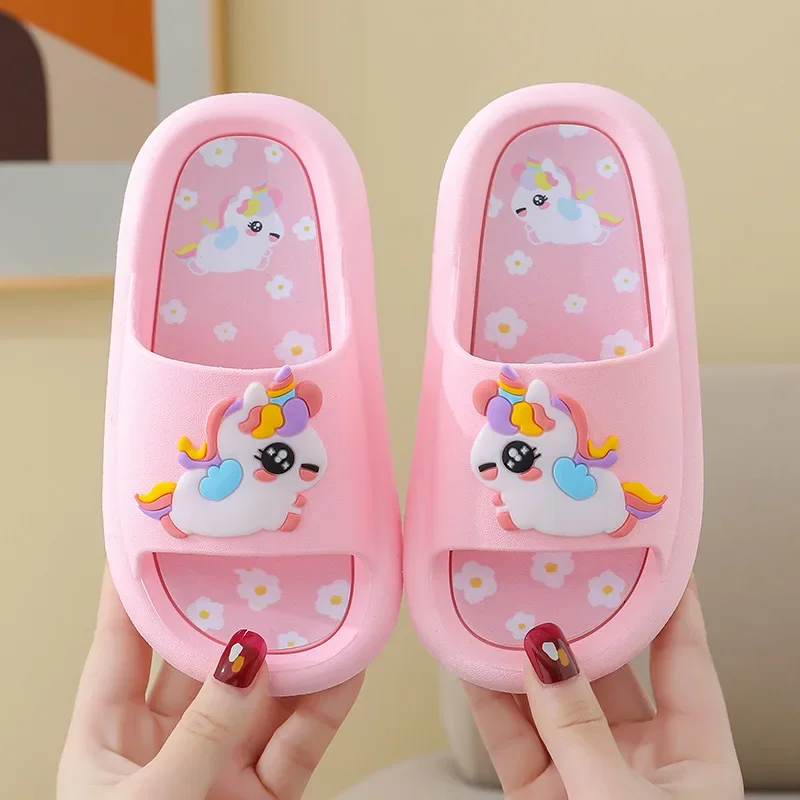 Summer Cartoon Children\'s Slippers Girl Unicorn Slipper Kids Cute Indoor Home Bathroom Shoes Boy Dinosaur Flip Flops Einhorn