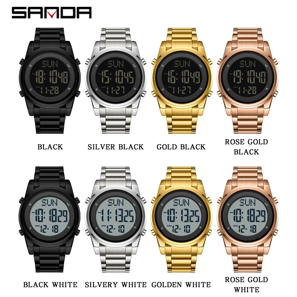 Sanda stainless steel strap wristwatch digital movement fashionable outdoor sports mode youth student stopwatch new fashion 6160