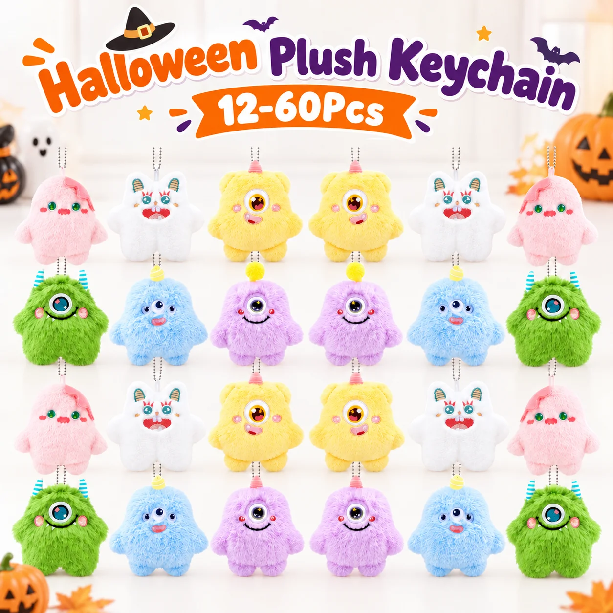 12-60 Stück Halloween Mini-Plüsch-Schlüsselanhänger, Niedliche Monster-Stofftiere, Party-Geschenke, Kindergeburtstags-Geschenke, Geschenktüten-Füllungen