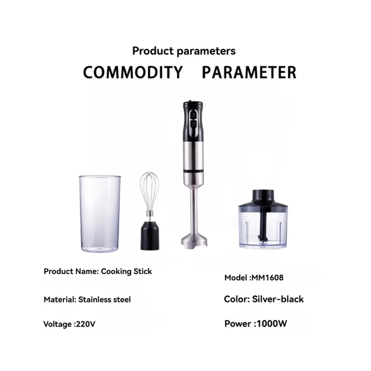 Electric Hand Blender 5 in 1 Multi-Purpose Immersion Blender Set Food Processor Container Egg Whisk Milk Frother EU Plug