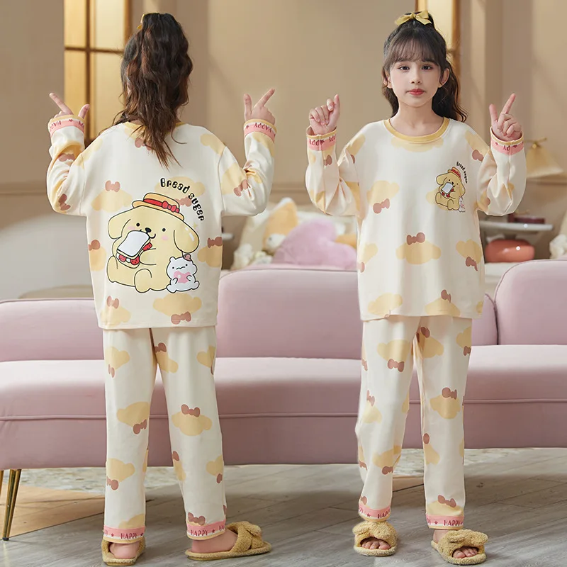 

Sanrio Pompompurin Kuromi Girls Pajamas Kawaii Anime My Melody Pochacco Autumn Sweet Cute Cartoon Children Long Sleeve Kid Gift