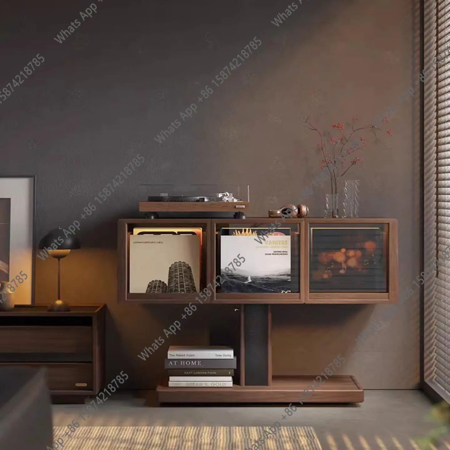 

Передвижной шкаф для виниловых пластинок из массива североамериканского черного ореха, буфет, винный шкаф, витрина для гостиной, домашний демонстрационный шкаф