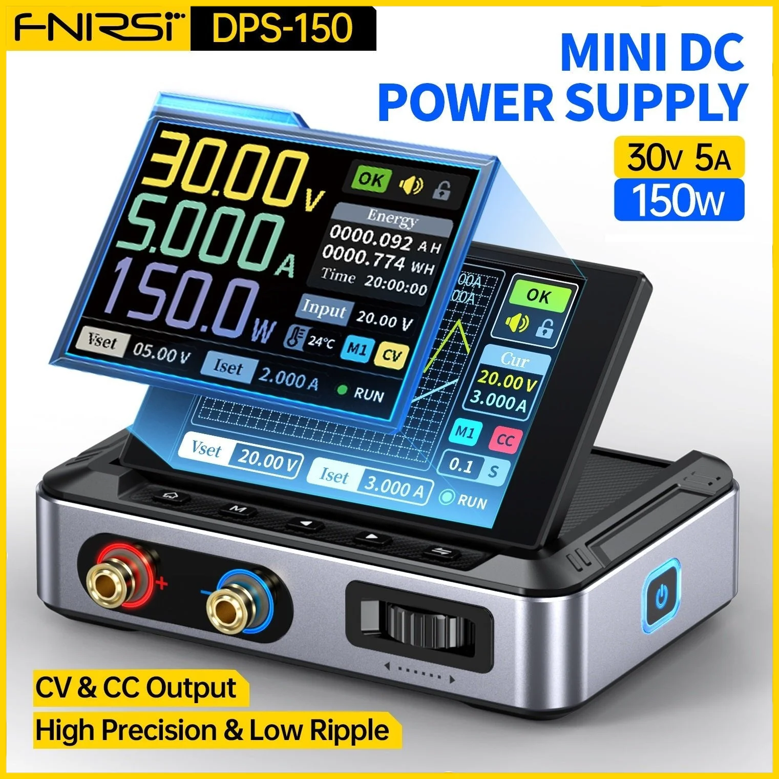 DPS-150 Mini DC Adjustable CNC Programmable Regulated Switching PD QC DC Power Supply 30V 5A 150W,CC CV Mode 6 Preset Parameters