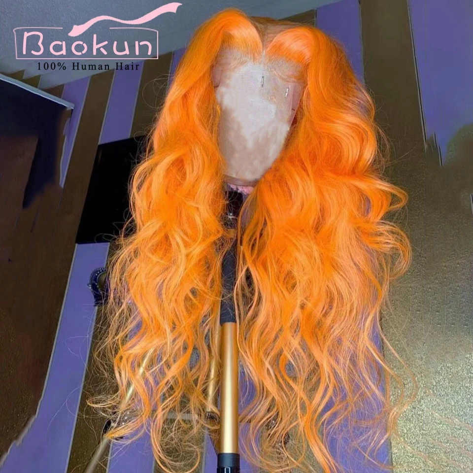 Pre Plucked 13x4 Orange Lace Front Human Hair Wigs Colored Loose Wave 13x6 HD Lace Frontal Wig Transparent Lace Wigs For Women