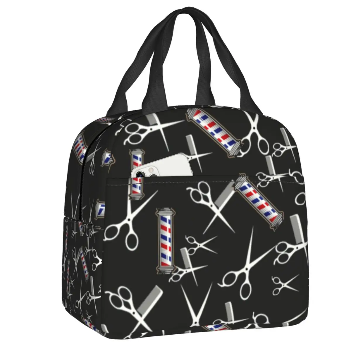Custom Hairdresser Hairstylist Insulated Lunch Bag for Camping Travel Scissors Comb Brush Waterproof Thermal Cooler Bento Box