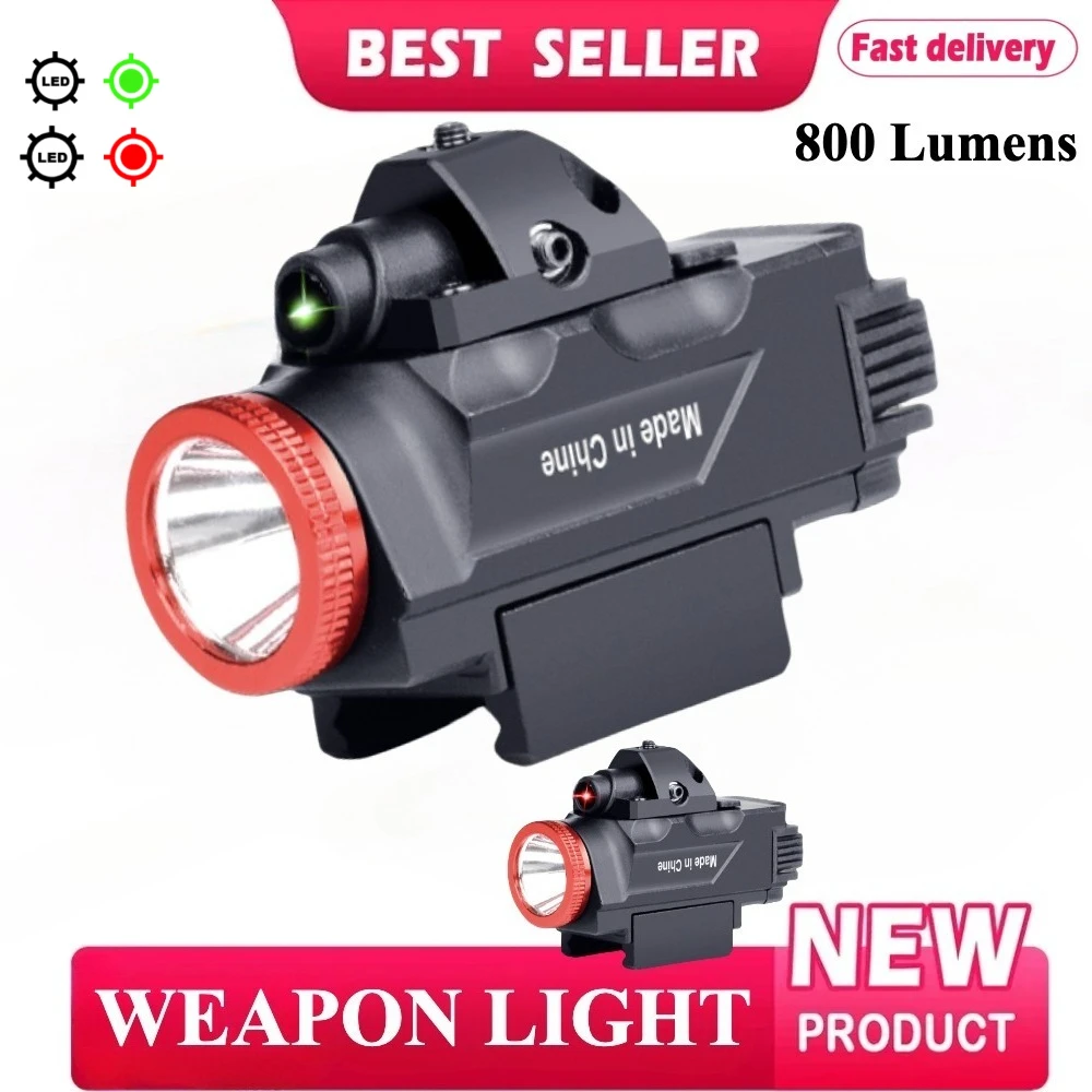 800 Lumens Tactical LED Flashlight Combo Red Green Dot Gun Strobe Light USB Charging Fits 20mm Picatinny Rail Outdoor Hunting